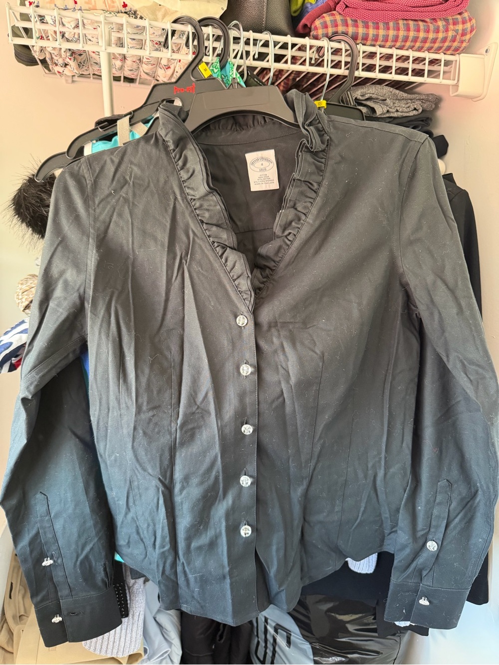 Brooks Brothers Black Ruffle-Collar Gem Button-Front Women's Shirt size 4